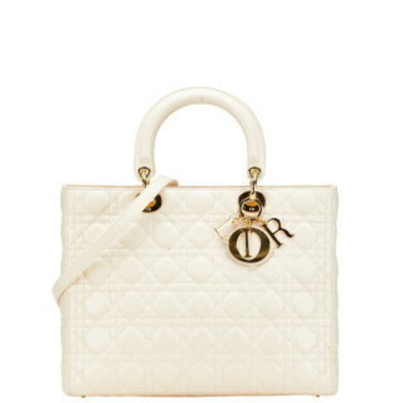 Dior Lady Cannage Shoulder Bag Ivory White Leather - Picture 1 of 8